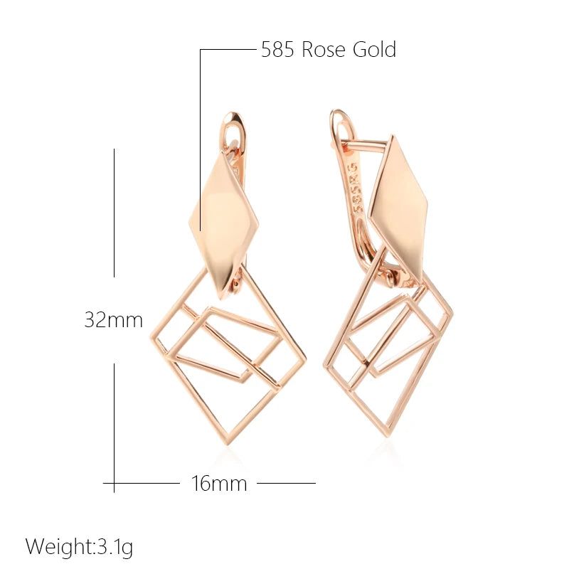 Classic Rose Gold Geometric Drop Earrings – Trendy Romantic Jewelry for Special Occasions