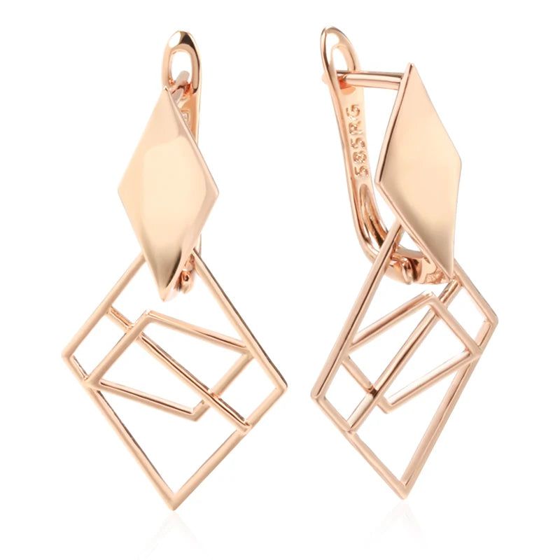 Classic Rose Gold Geometric Drop Earrings – Trendy Romantic Jewelry for Special Occasions