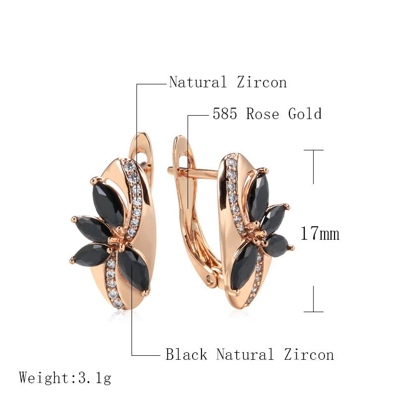 Classic Rose Gold Geometric Drop Earrings with Black and White Natural Zircon - Vintage Fashion Jewelry