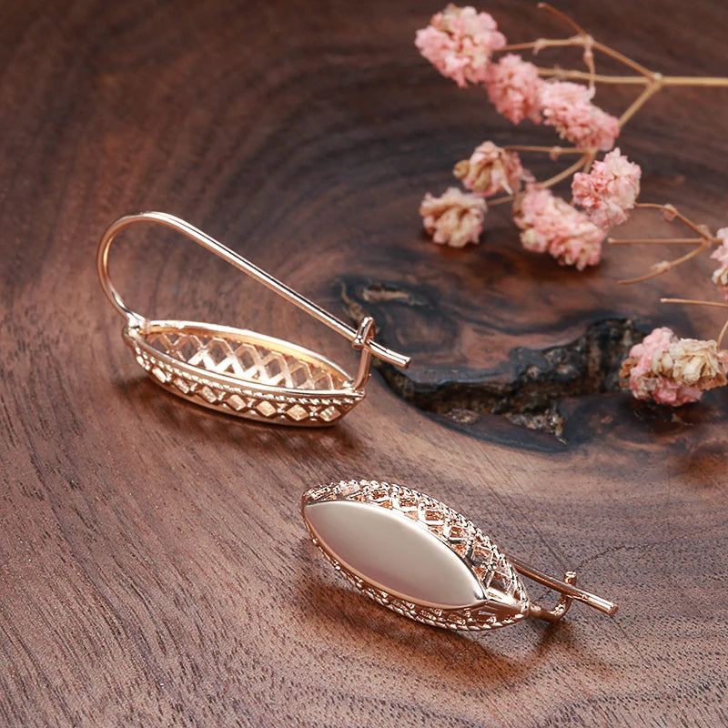 Classic Rose Gold Geometric Drop Earrings with Glossy Finish