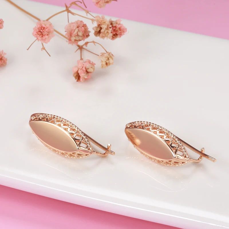 Classic Rose Gold Geometric Drop Earrings with Glossy Finish