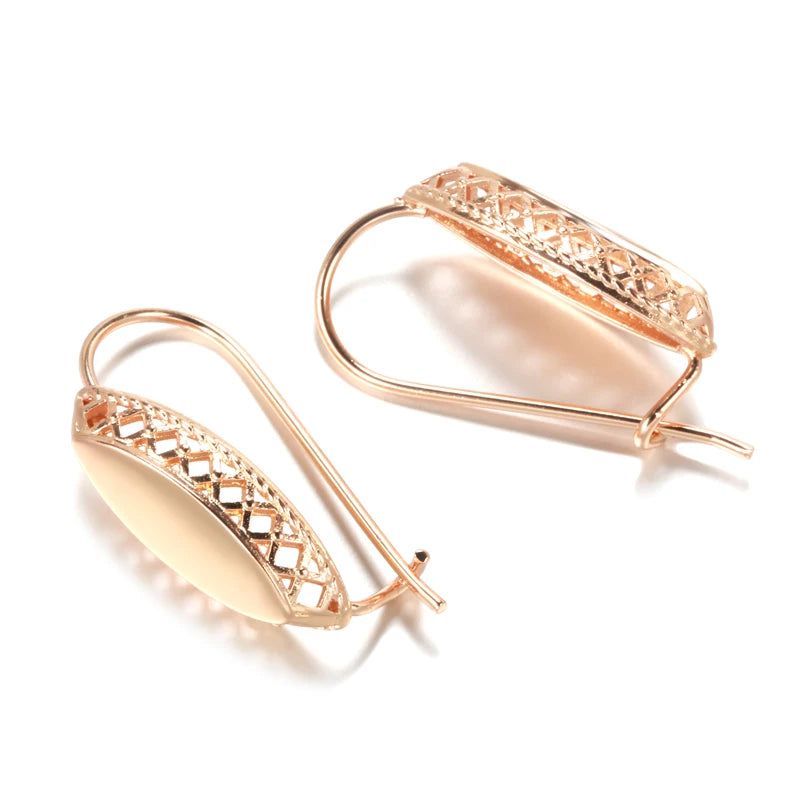 Classic Rose Gold Geometric Drop Earrings with Glossy Finish