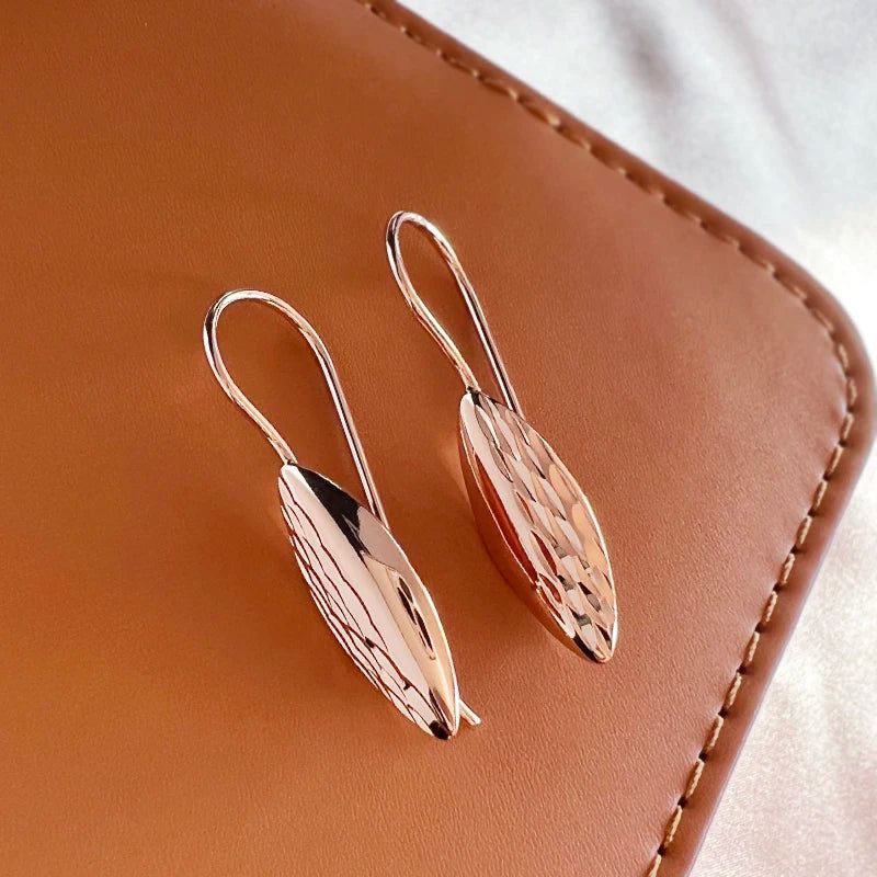 Classic Rose Gold Geometric Drop Earrings with Glossy Finish and Cubic Zirconia