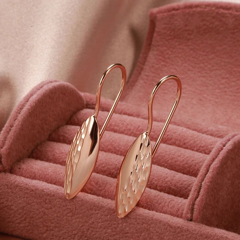 Classic Rose Gold Geometric Drop Earrings with Glossy Finish and Cubic Zirconia