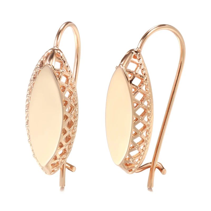 Classic Rose Gold Geometric Drop Earrings with Glossy Finish