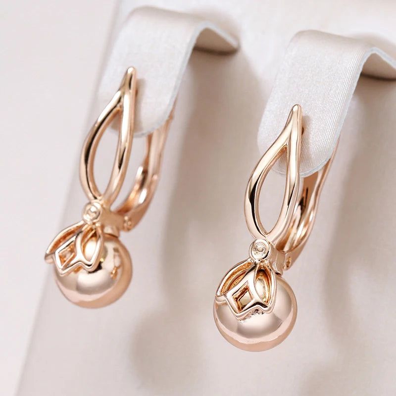 Classic Rose Gold Geometric Drop Earrings with Glossy Metal Balls