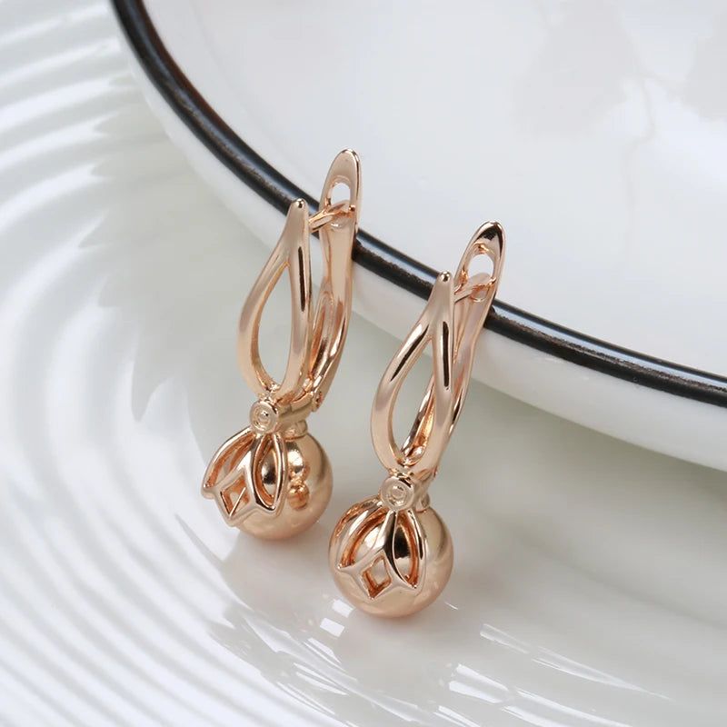 Classic Rose Gold Geometric Drop Earrings with Glossy Metal Balls