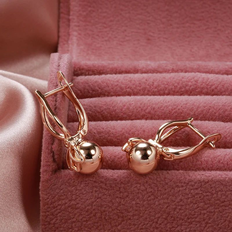 Classic Rose Gold Geometric Drop Earrings with Glossy Metal Balls