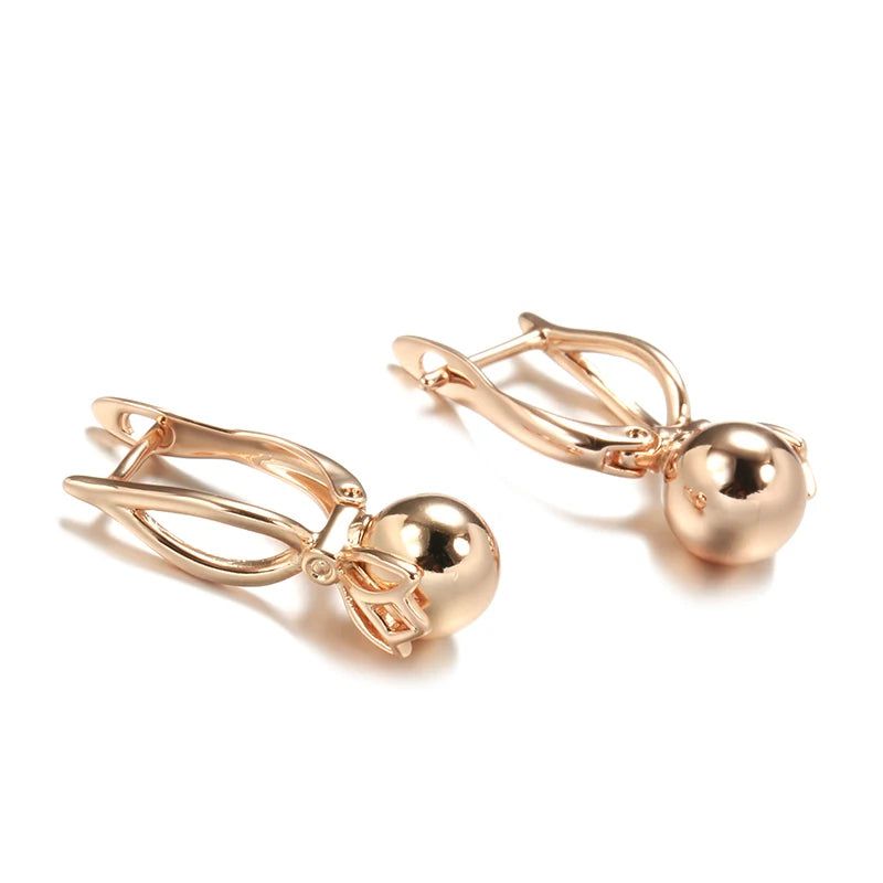 Classic Rose Gold Geometric Drop Earrings with Glossy Metal Balls