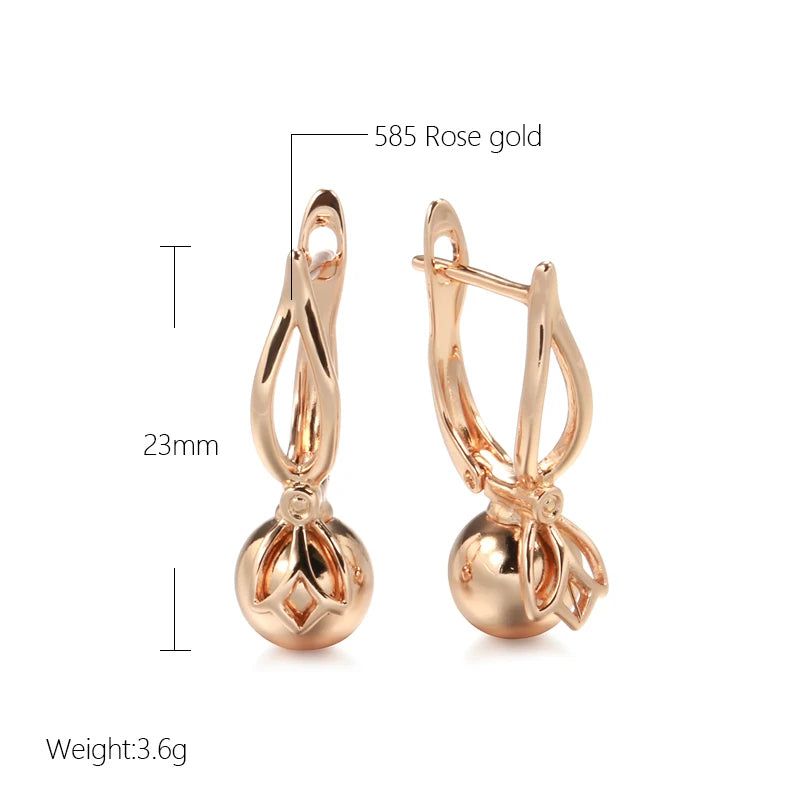 Classic Rose Gold Geometric Drop Earrings with Glossy Metal Balls