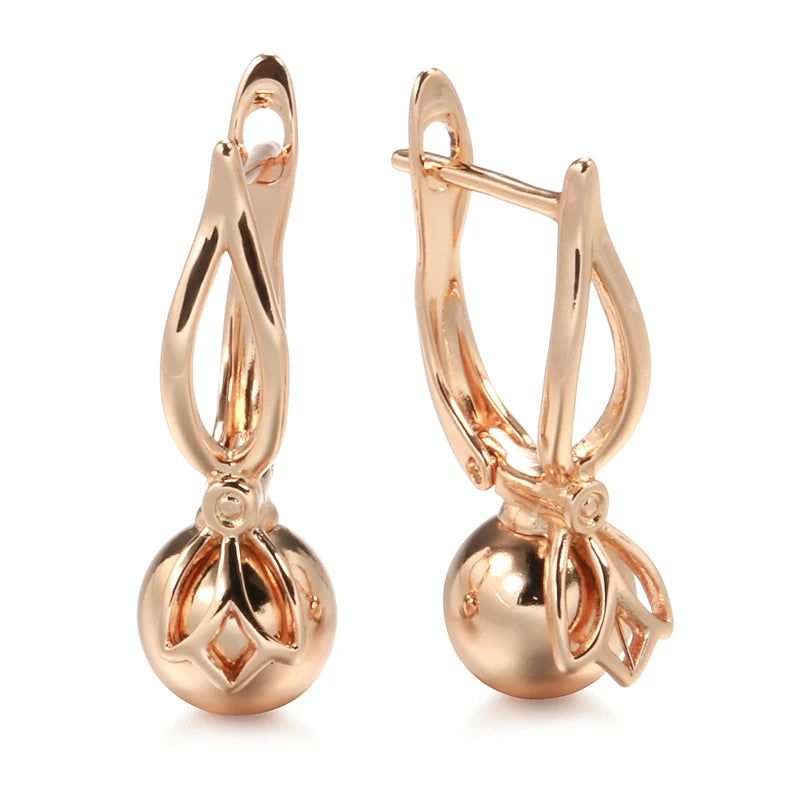 Classic Rose Gold Geometric Drop Earrings with Glossy Metal Balls