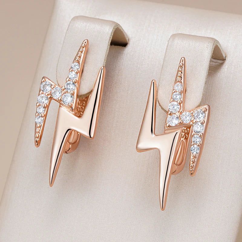 Classic Rose Gold Geometric Drop Earrings with Natural Zircon Accents