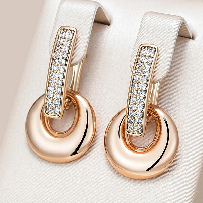 Classic Rose Gold Geometric Drop Earrings with Natural Zircon Accents