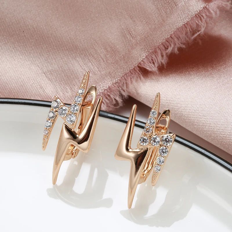 Classic Rose Gold Geometric Drop Earrings with Natural Zircon Accents