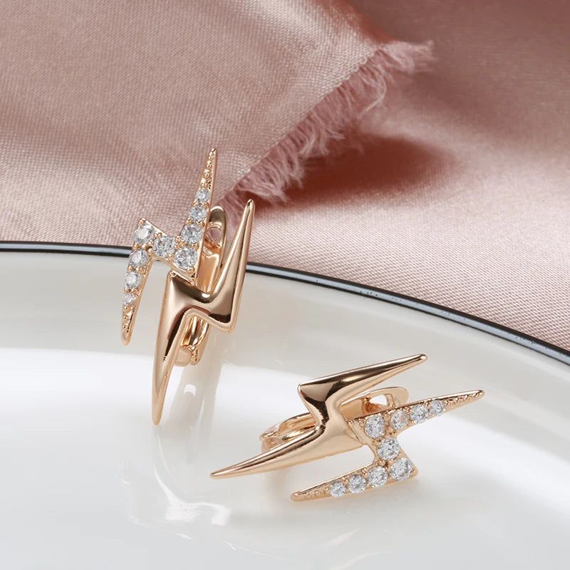 Classic Rose Gold Geometric Drop Earrings with Natural Zircon Accents