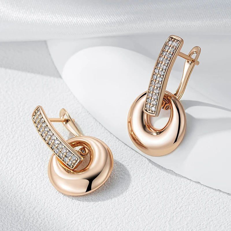 Classic Rose Gold Geometric Drop Earrings with Natural Zircon Accents