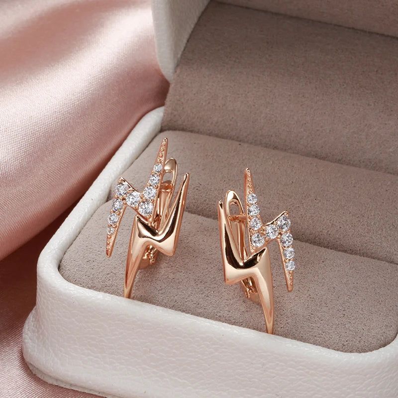 Classic Rose Gold Geometric Drop Earrings with Natural Zircon Accents