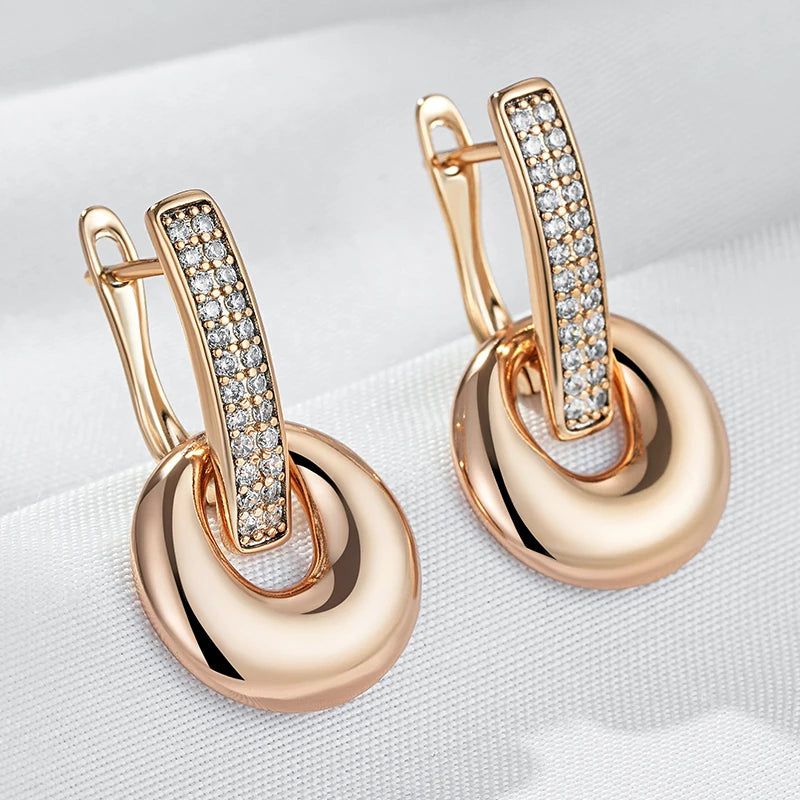 Classic Rose Gold Geometric Drop Earrings with Natural Zircon Accents