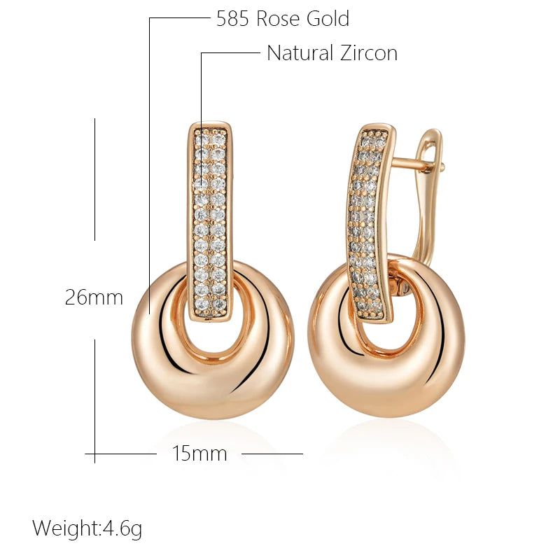 Classic Rose Gold Geometric Drop Earrings with Natural Zircon Accents