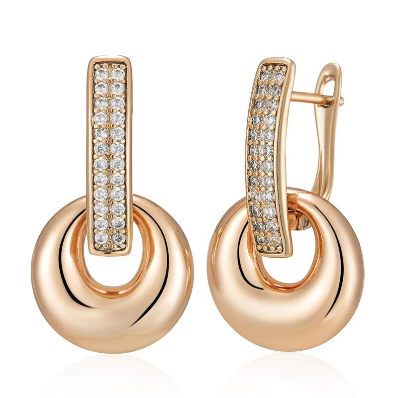 Classic Rose Gold Geometric Drop Earrings with Natural Zircon Accents