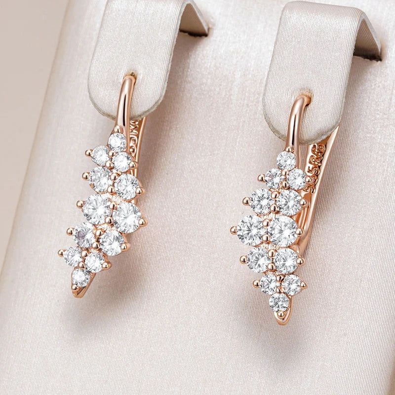 Classic Rose Gold Geometric Drop Earrings with Natural Zircon Crystals