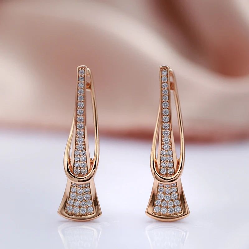 Classic Rose Gold Geometric Drop Earrings with Natural Zircon Crystals