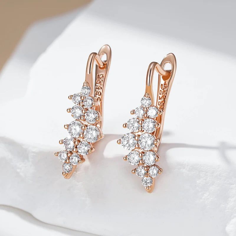 Classic Rose Gold Geometric Drop Earrings with Natural Zircon Crystals