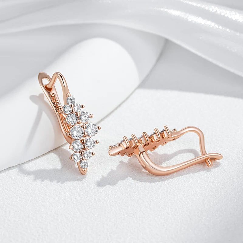 Classic Rose Gold Geometric Drop Earrings with Natural Zircon Crystals