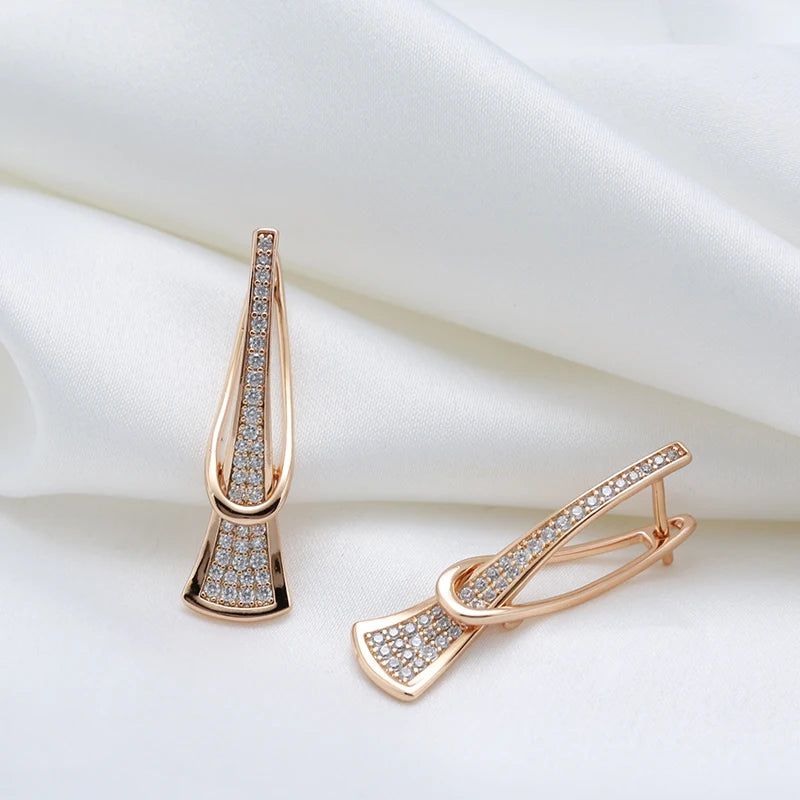 Classic Rose Gold Geometric Drop Earrings with Natural Zircon Crystals