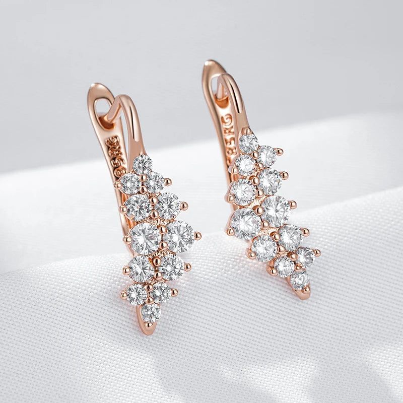 Classic Rose Gold Geometric Drop Earrings with Natural Zircon Crystals