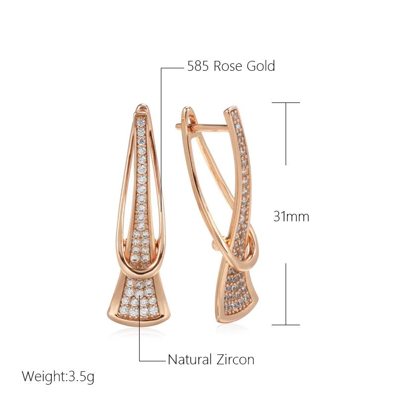 Classic Rose Gold Geometric Drop Earrings with Natural Zircon Crystals