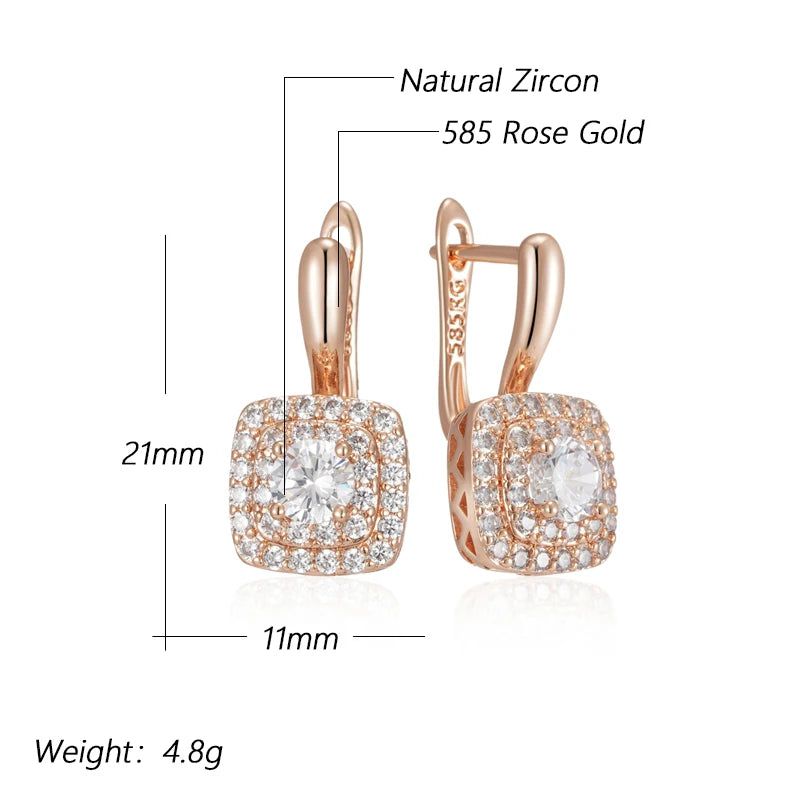 Classic Rose Gold Geometric Drop Earrings with Natural Zircon Crystals