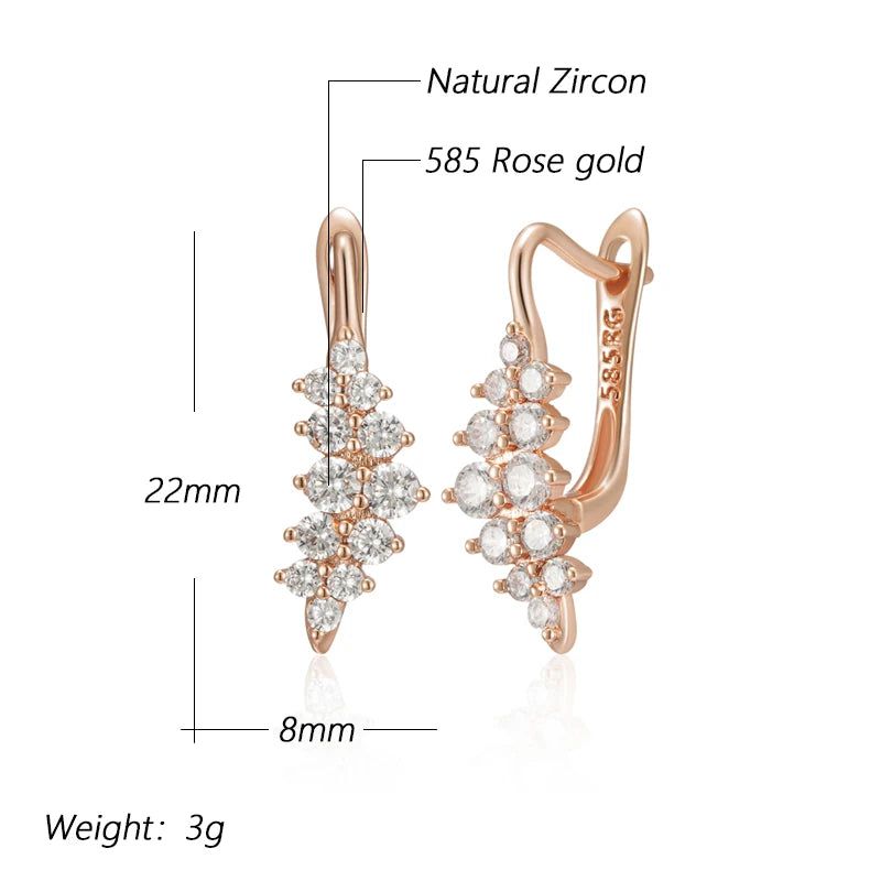 Classic Rose Gold Geometric Drop Earrings with Natural Zircon Crystals