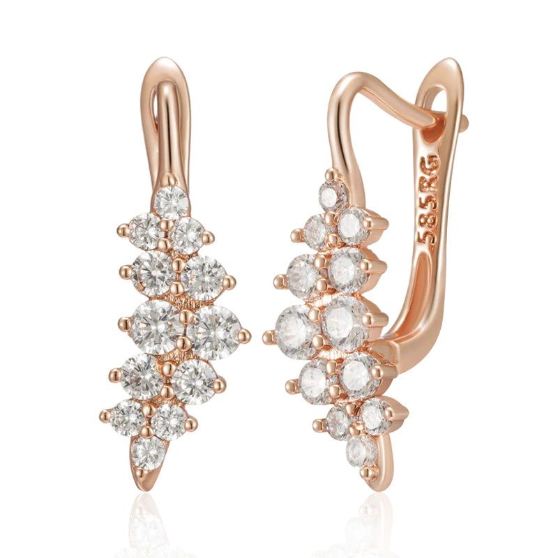 Classic Rose Gold Geometric Drop Earrings with Natural Zircon Crystals