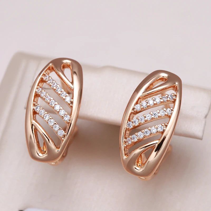 Classic Rose Gold Geometric Drop Earrings with Natural Zircon Inlay