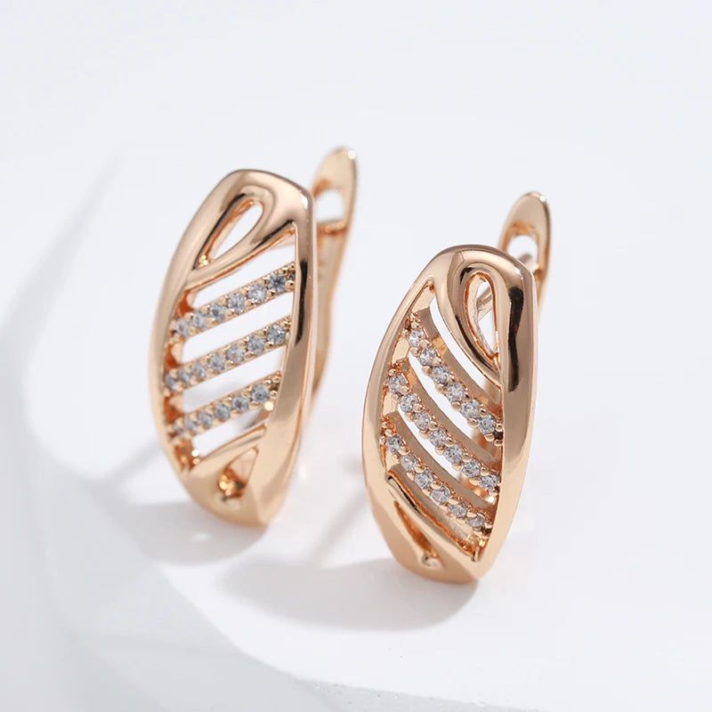 Classic Rose Gold Geometric Drop Earrings with Natural Zircon Inlay