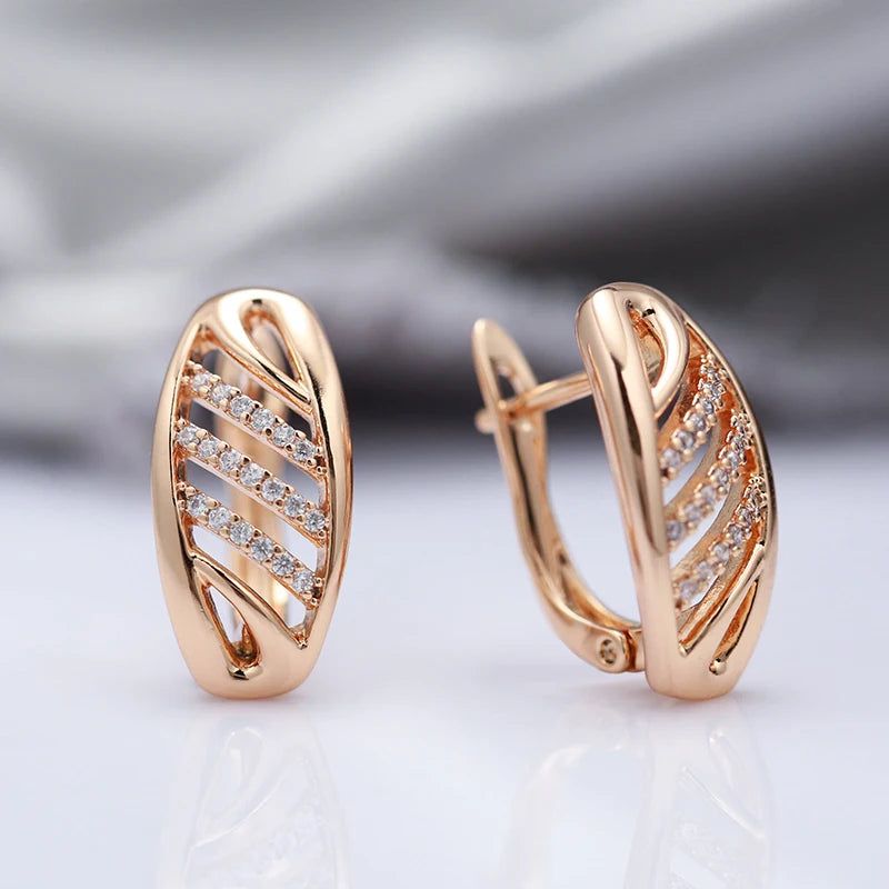 Classic Rose Gold Geometric Drop Earrings with Natural Zircon Inlay