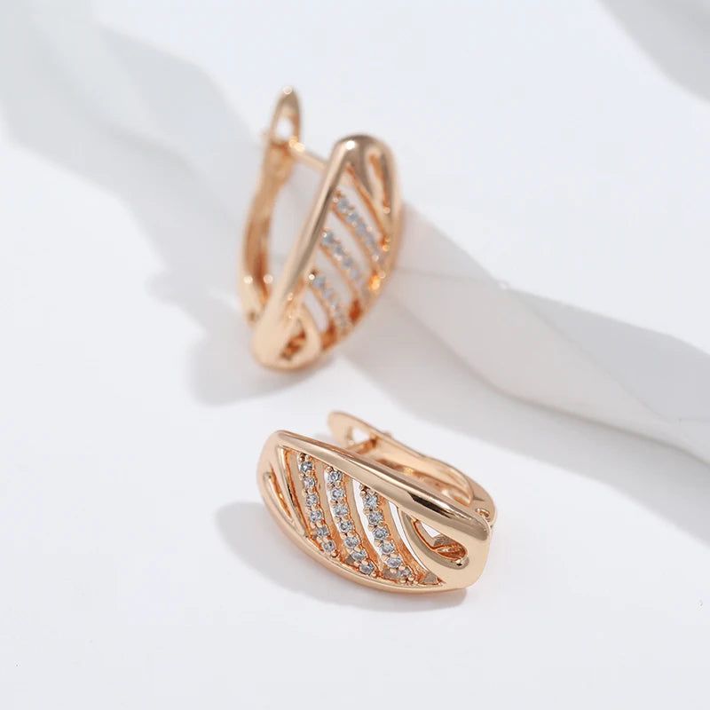 Classic Rose Gold Geometric Drop Earrings with Natural Zircon Inlay