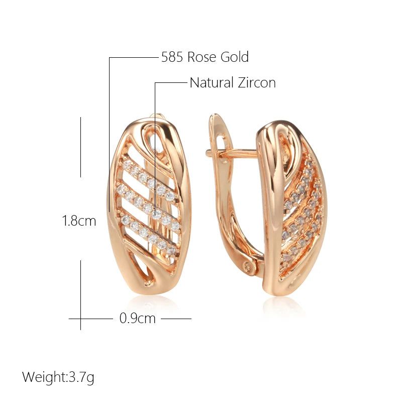 Classic Rose Gold Geometric Drop Earrings with Natural Zircon Inlay