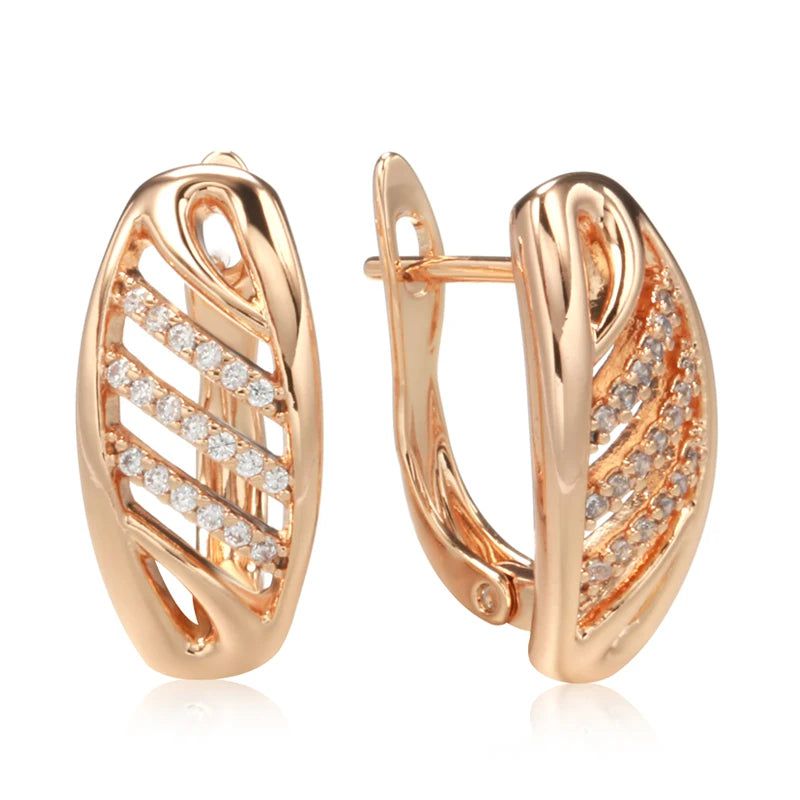 Classic Rose Gold Geometric Drop Earrings with Natural Zircon Inlay