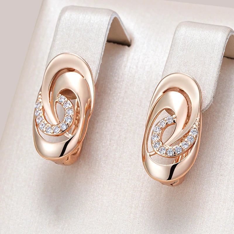 Classic Rose Gold Geometric Drop Earrings with Natural Zircon for Children - High-Quality Fashion Jewelry