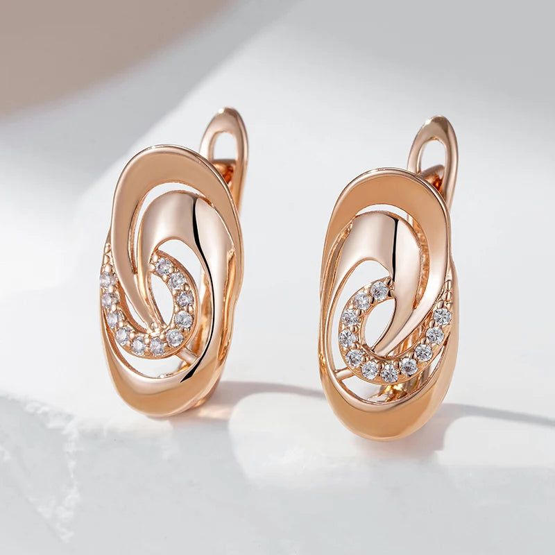 Classic Rose Gold Geometric Drop Earrings with Natural Zircon for Children - High-Quality Fashion Jewelry