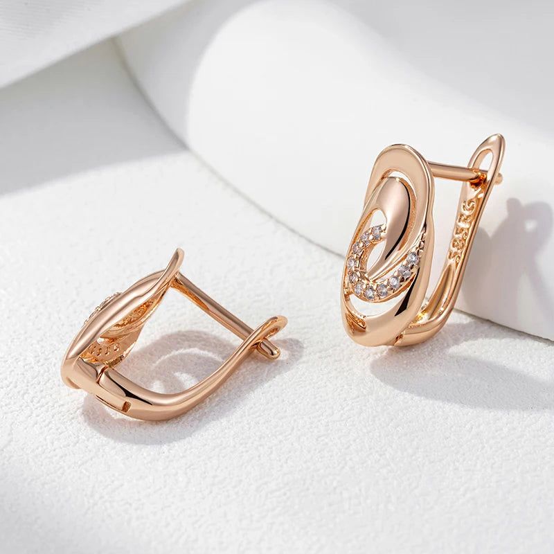 Classic Rose Gold Geometric Drop Earrings with Natural Zircon for Children - High-Quality Fashion Jewelry