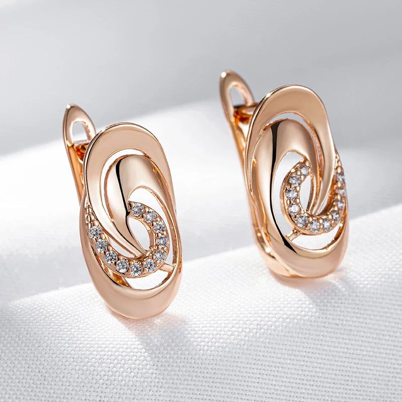 Classic Rose Gold Geometric Drop Earrings with Natural Zircon for Children - High-Quality Fashion Jewelry