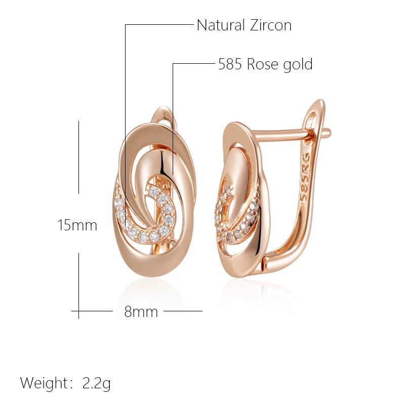 Classic Rose Gold Geometric Drop Earrings with Natural Zircon for Children - High-Quality Fashion Jewelry