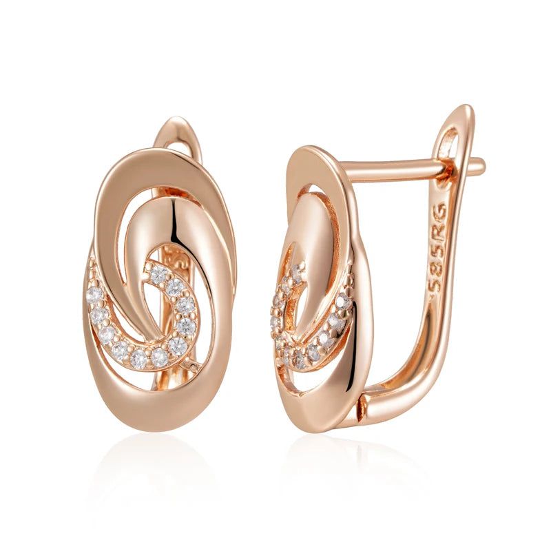 Classic Rose Gold Geometric Drop Earrings with Natural Zircon for Children - High-Quality Fashion Jewelry