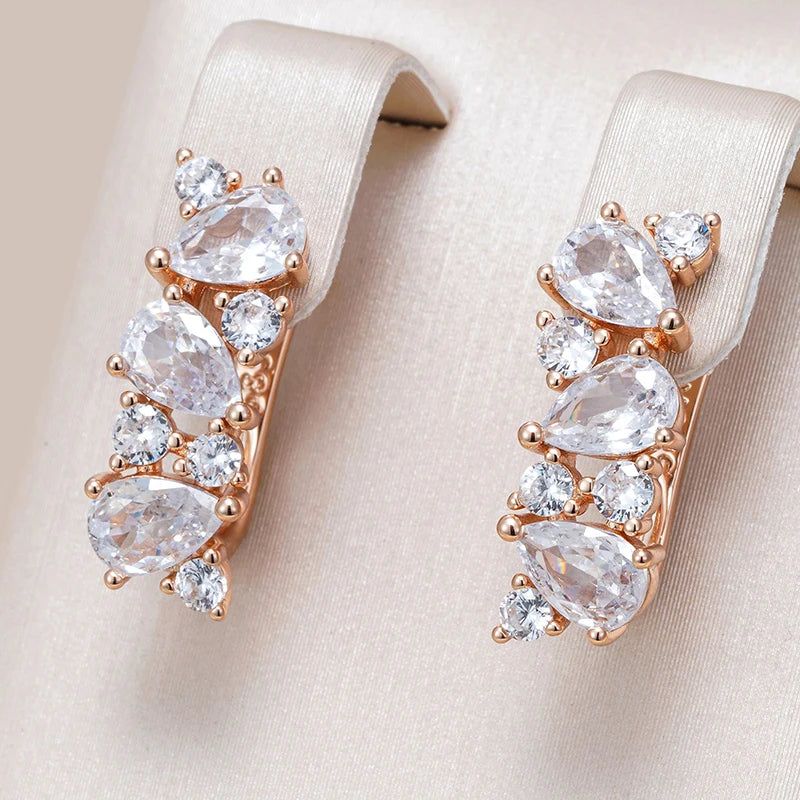 Classic Rose Gold Geometric Drop Earrings with Shiny Natural Zircon