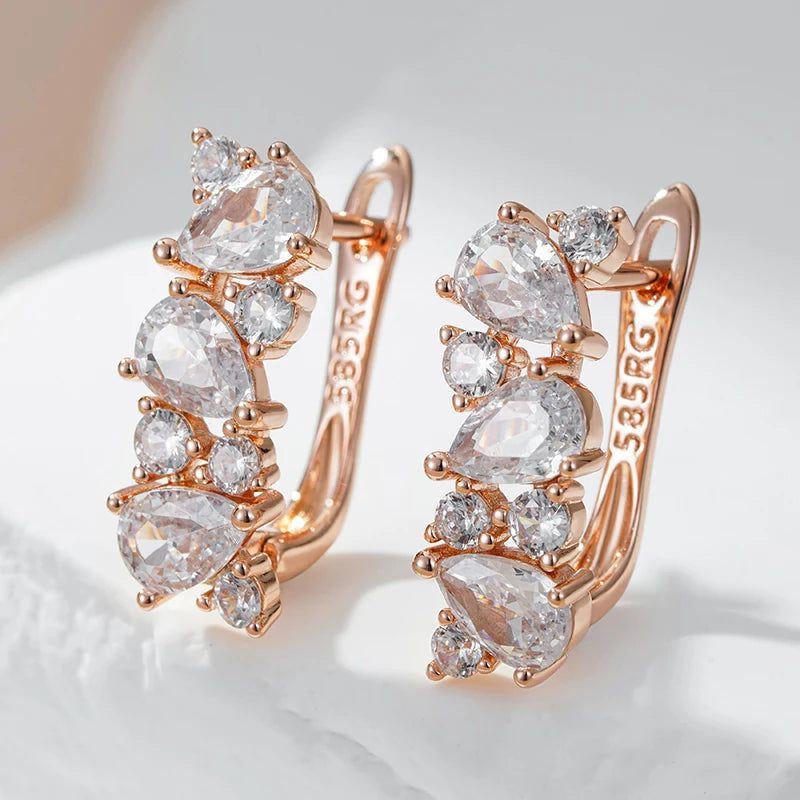 Classic Rose Gold Geometric Drop Earrings with Shiny Natural Zircon