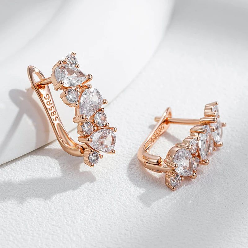 Classic Rose Gold Geometric Drop Earrings with Shiny Natural Zircon