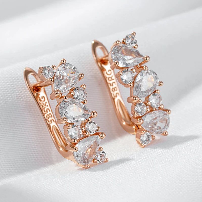 Classic Rose Gold Geometric Drop Earrings with Shiny Natural Zircon